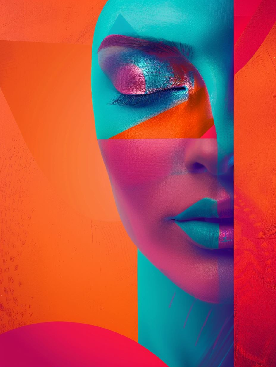 Neon Dreams: A Geometric Portrait Study - Image 1