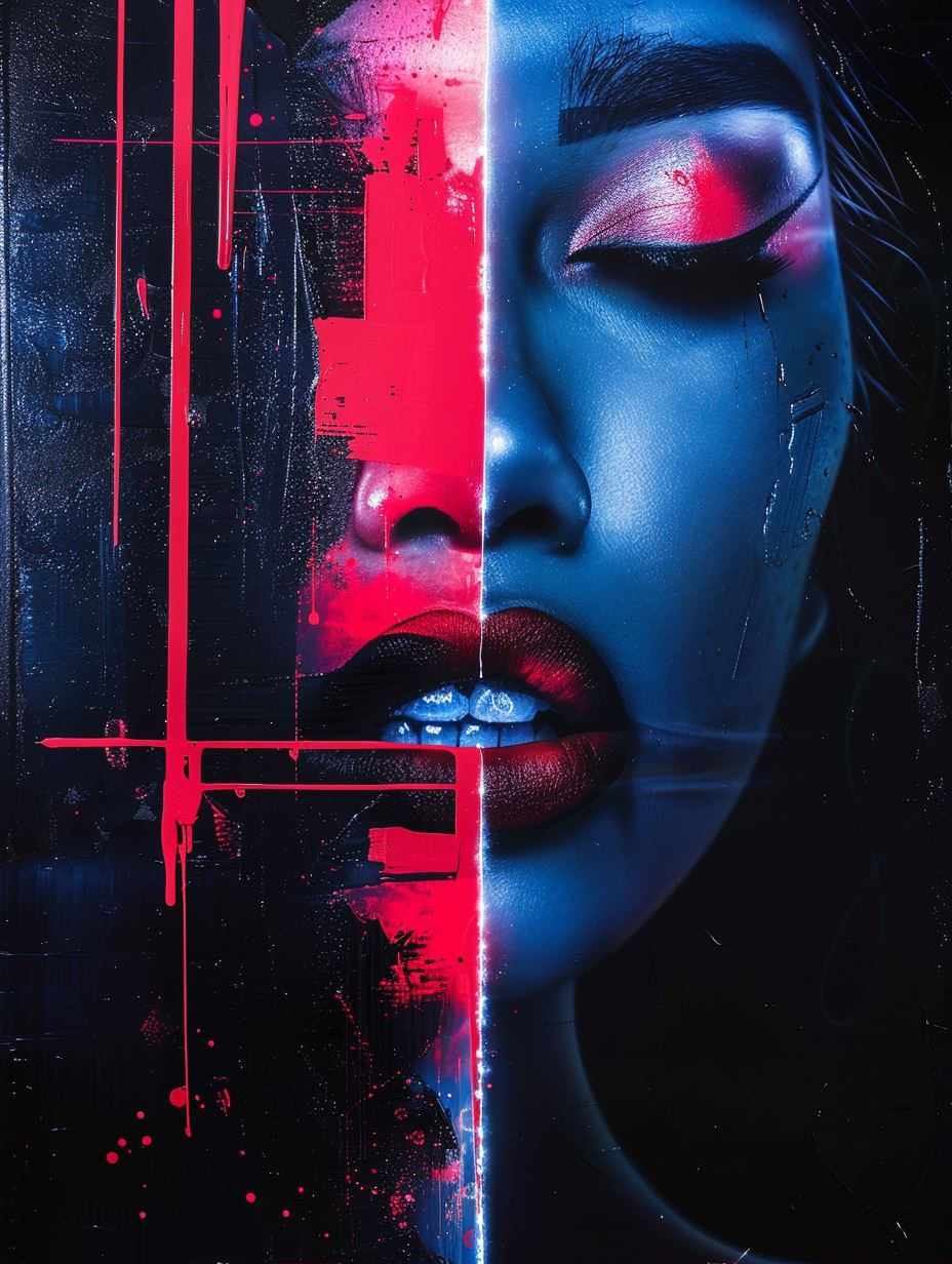 Neon Glitch Cybernetic Portraiture - Image 1