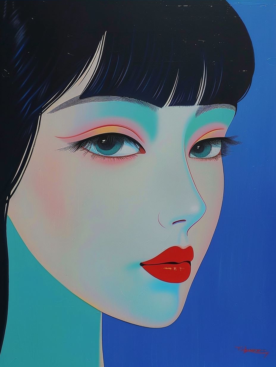 Serene Gaze in Cyan Hues - Image 3
