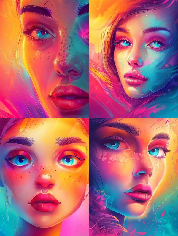 Neon Dreams: Vibrant Digital Portrait Collage