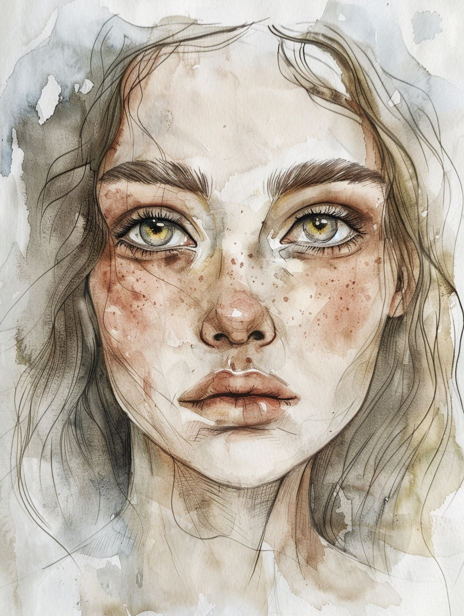 Ethereal Gaze Watercolor Portraits - Image 1