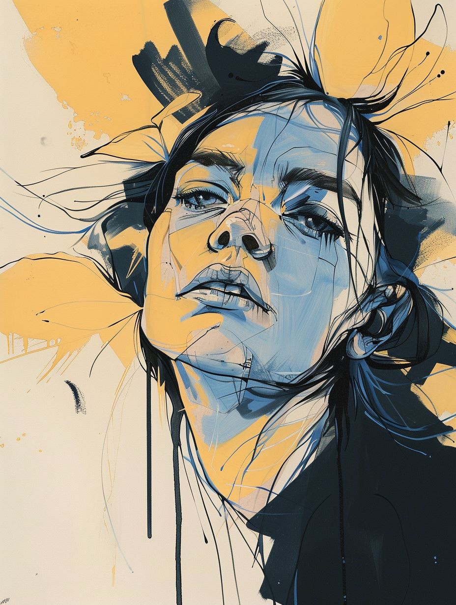 Abstract Ink Portrait in Gold - Image 2
