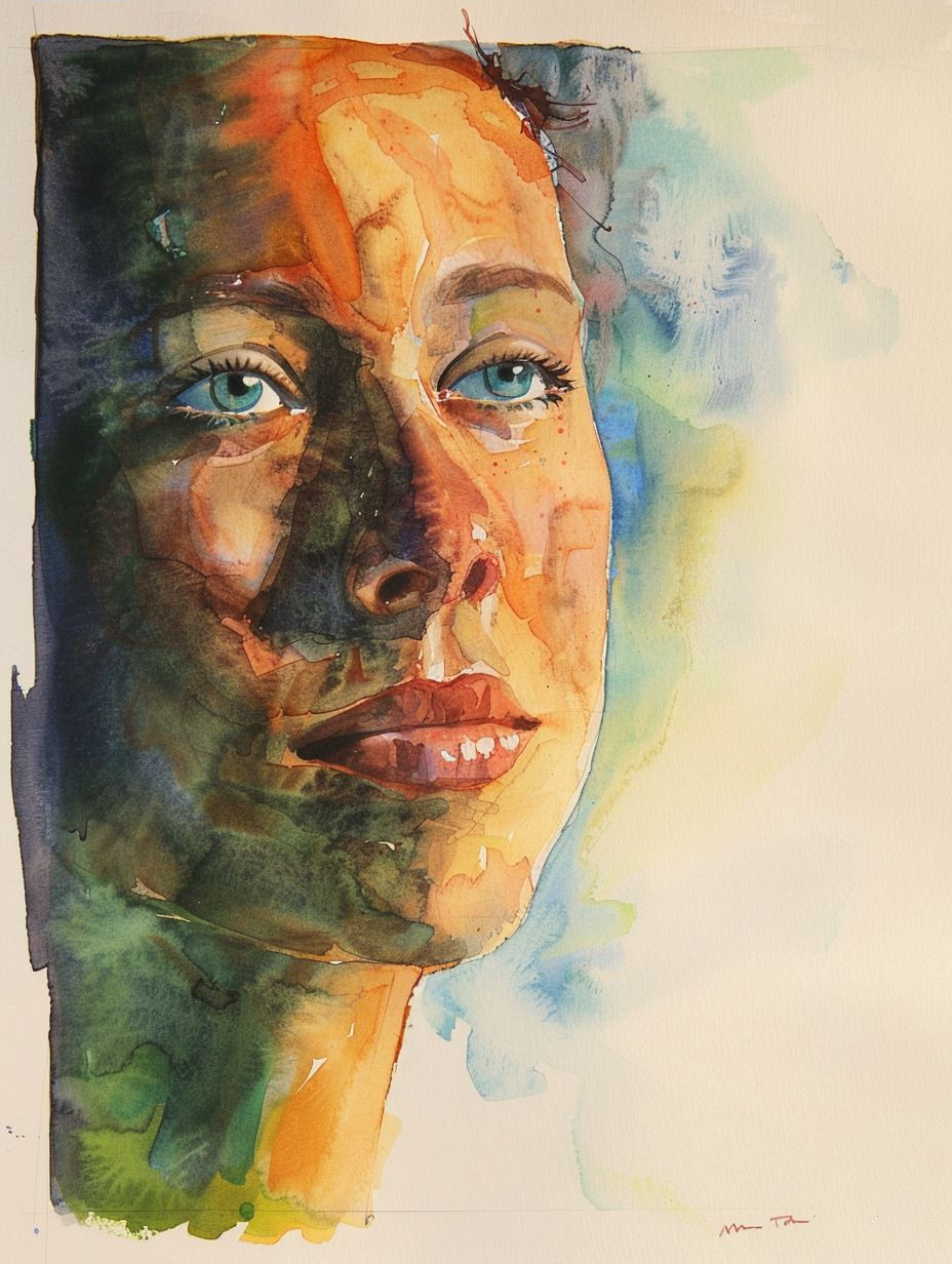 Sun-Drenched Watercolor Portrait Study - Image 4