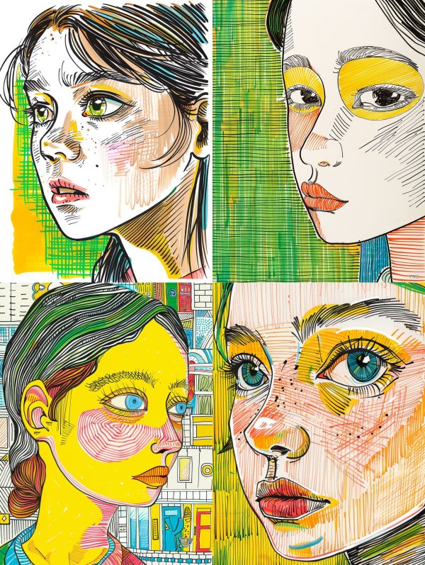 Vibrant Hatching Portrait Study