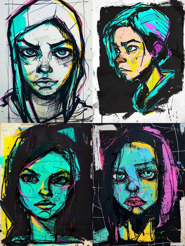 Neon Noir Portrait Sketches