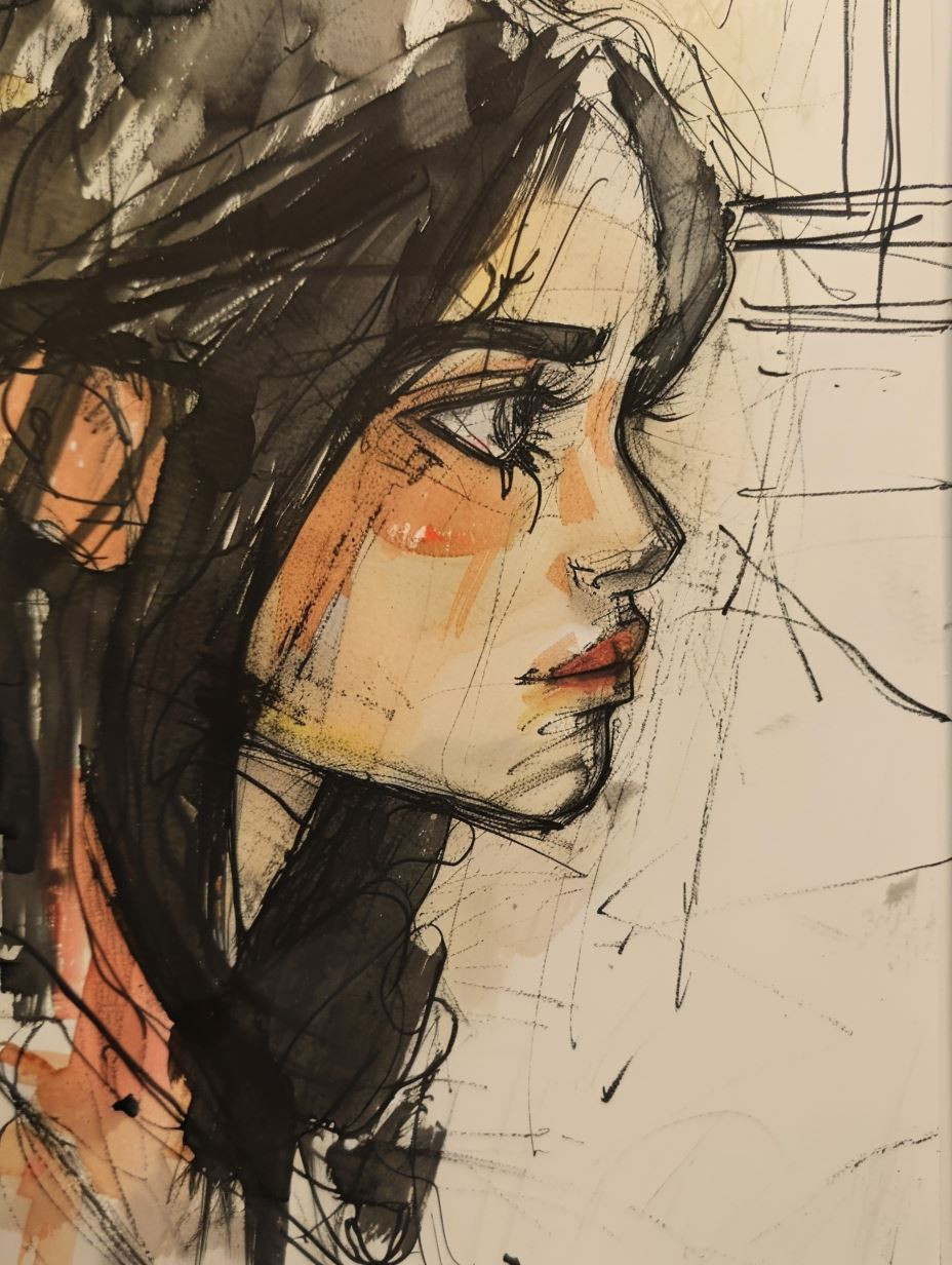 Soulful Gazes in Ink and Wash - Image 1