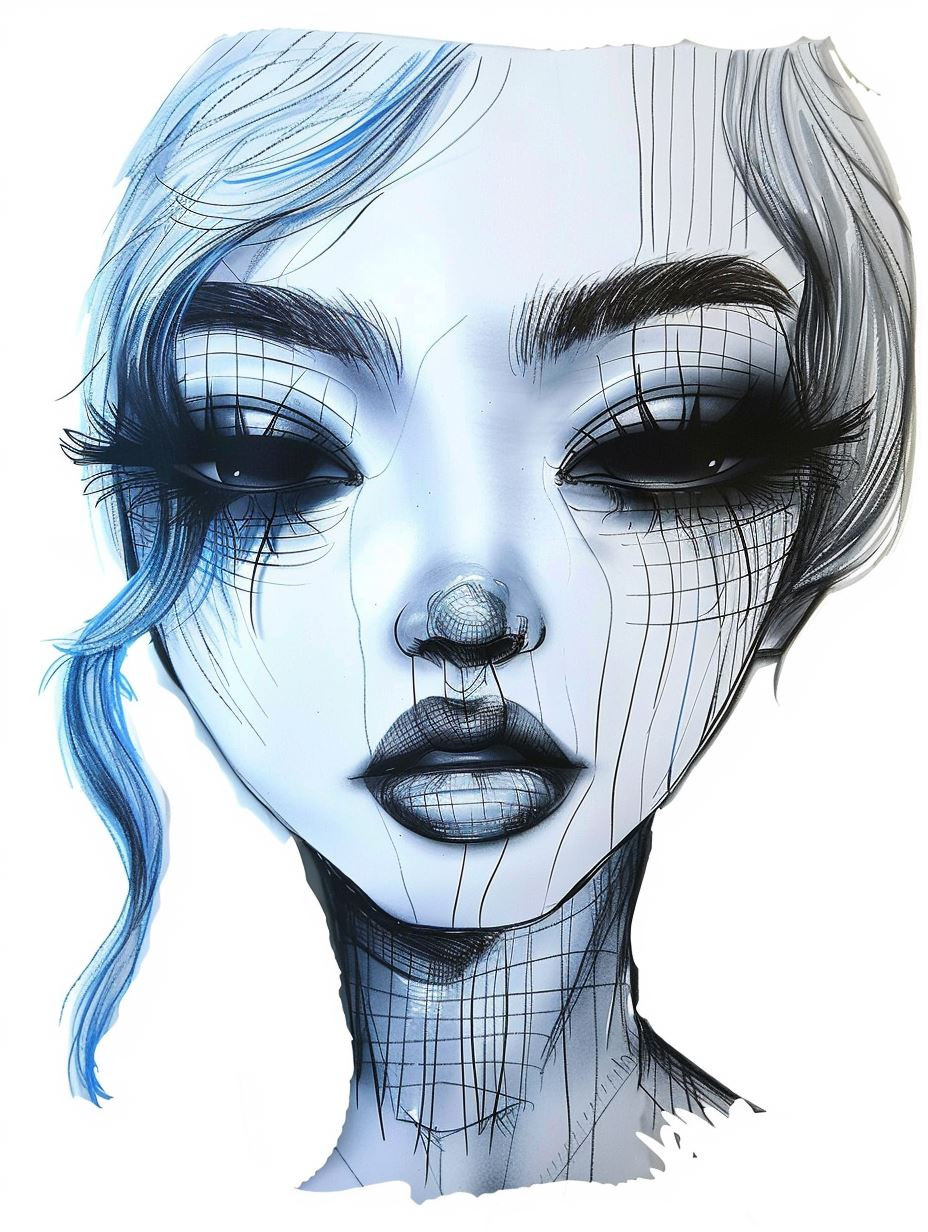 Ethereal Blue Sketch Portrait