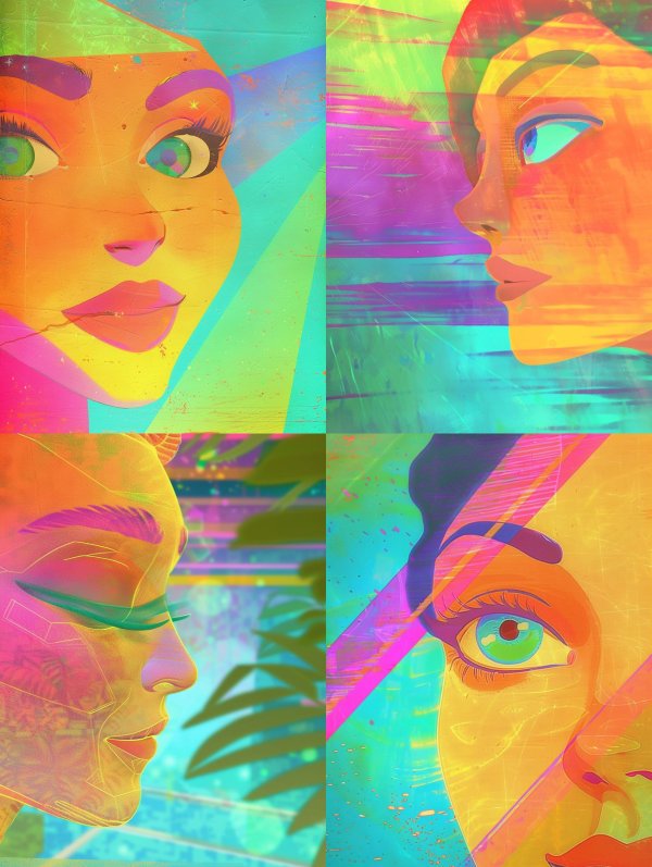Neon Dreams Digital Portrait Collage