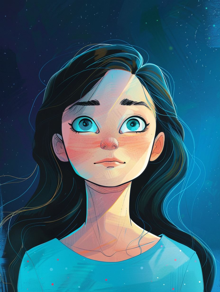 Ethereal Gaze of Blue Wonder - Image 1