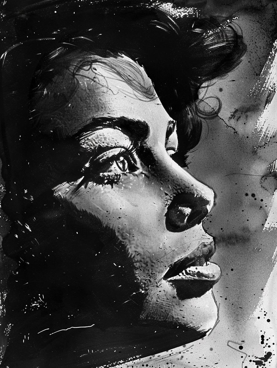 Noir Ink Portrait of Solitude - Image 1