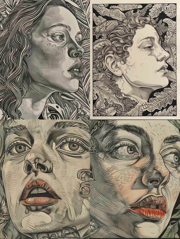 Ethereal Gazes in Ink and Graphite