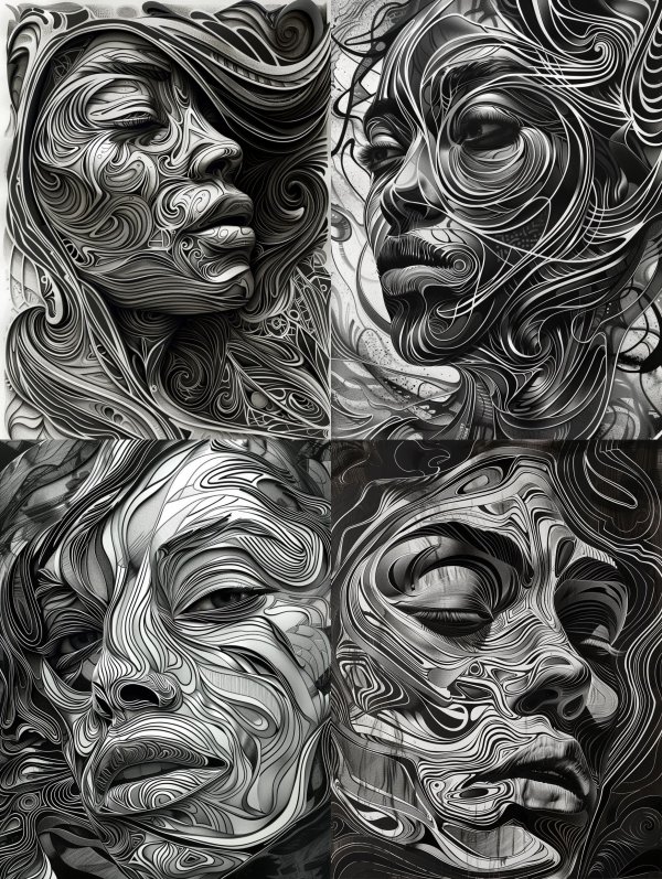Surreal Monochromatic Fluid Portrait