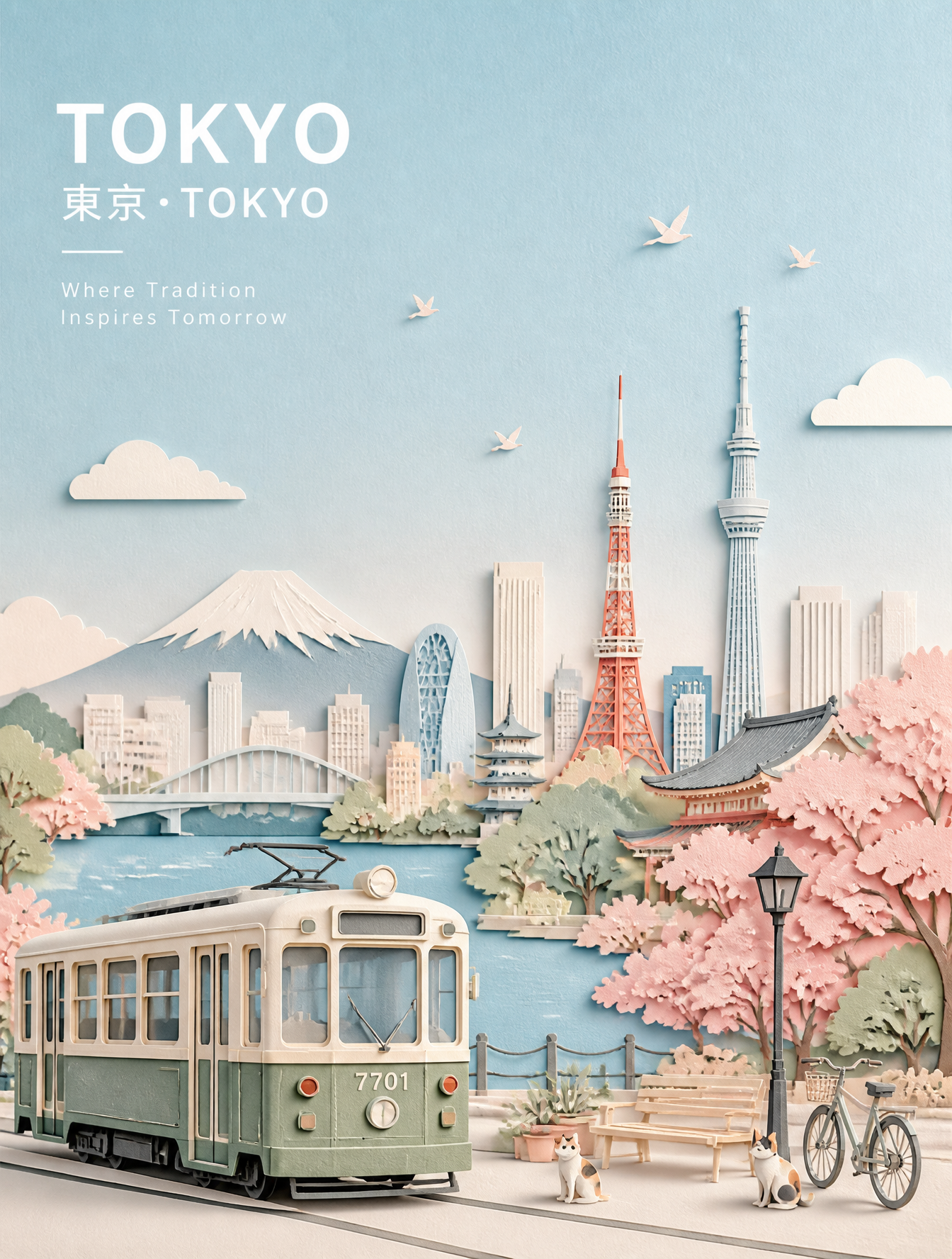 Tokyo Pastel Papercut Travel Poster