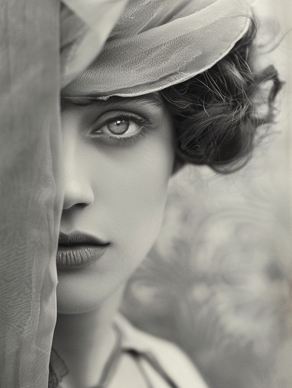 Ethereal Gaze in Monochrome Mist - Image 2