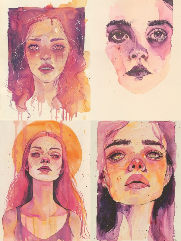Melancholy in Crimson Watercolor