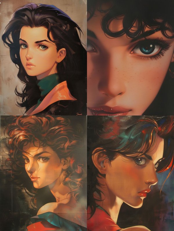 Four Stylized Digital Portraits of Elegant Women