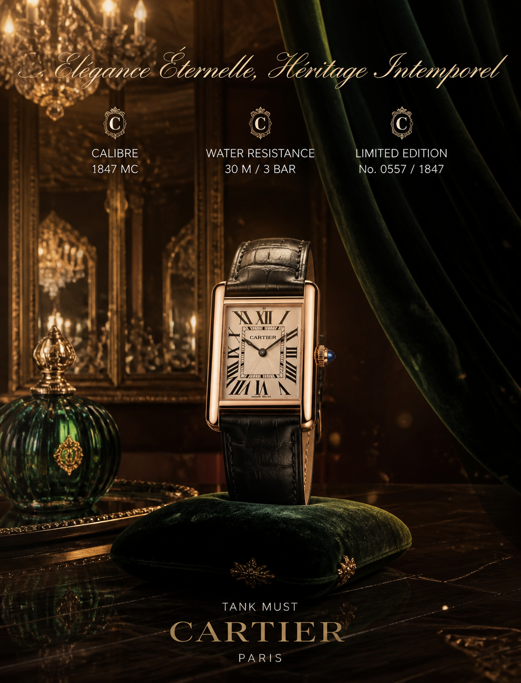 Luxury Rose Gold Tank Must Watch in Parisian Salon