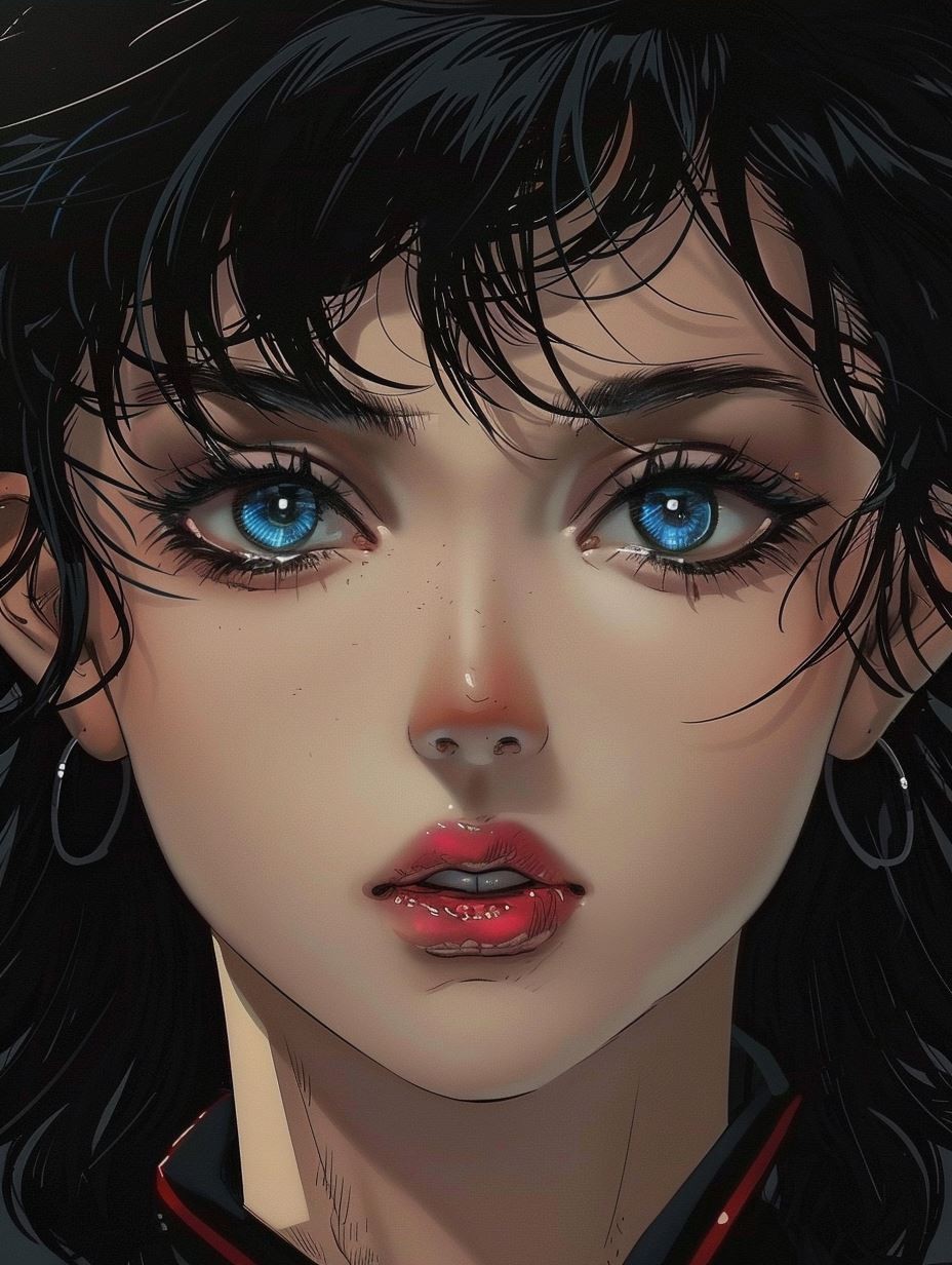 Cyberpunk Azure Gaze Portrait - Image 3