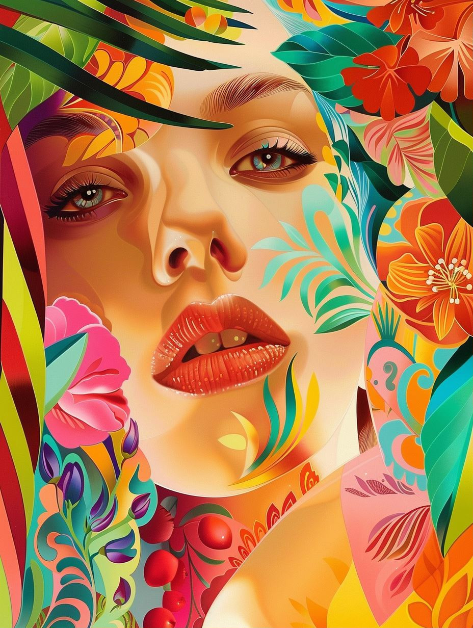 Floral Fusion Portrait Art - Image 1