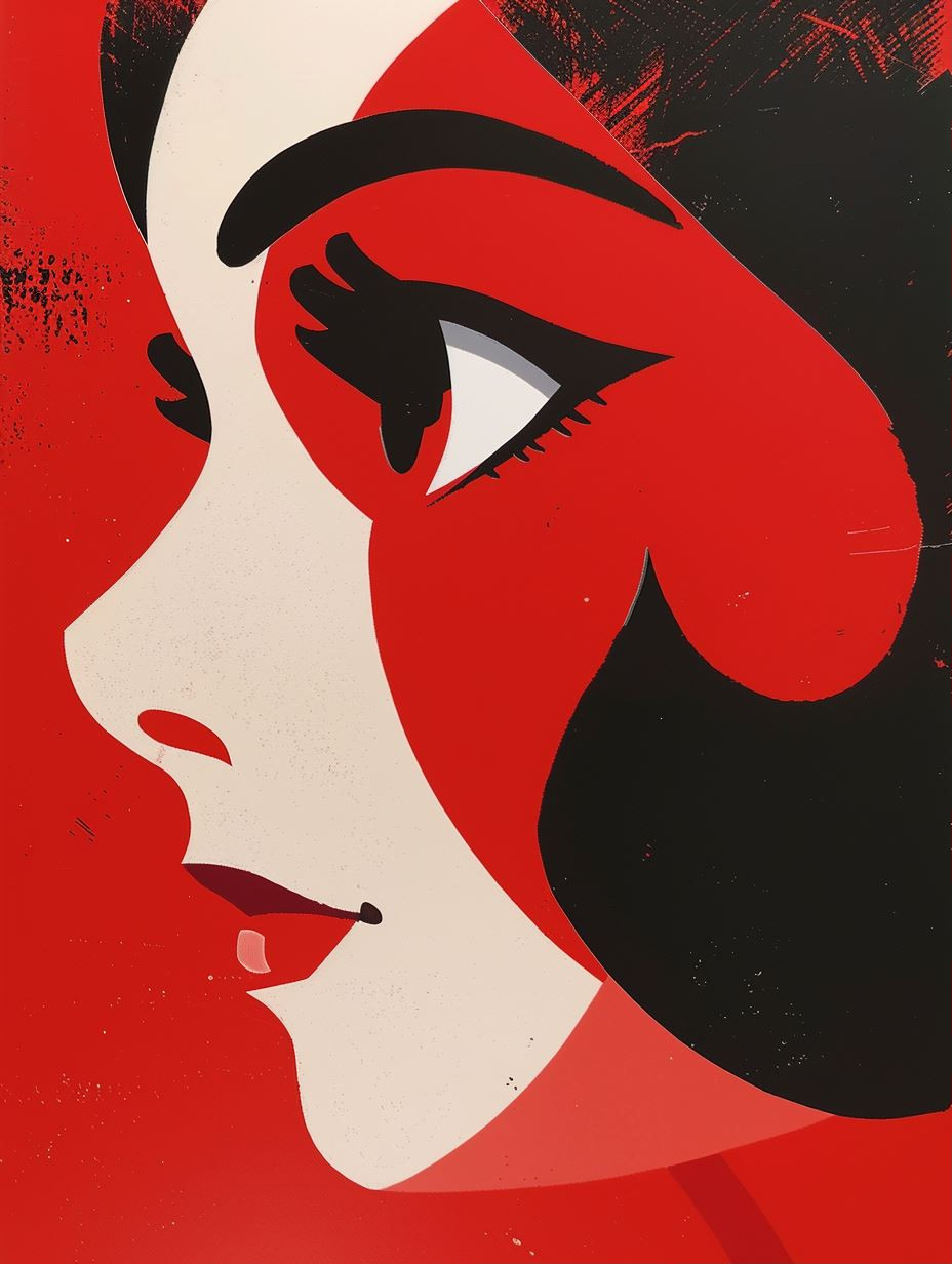 Crimson Shadows Modernist Portrait - Image 1