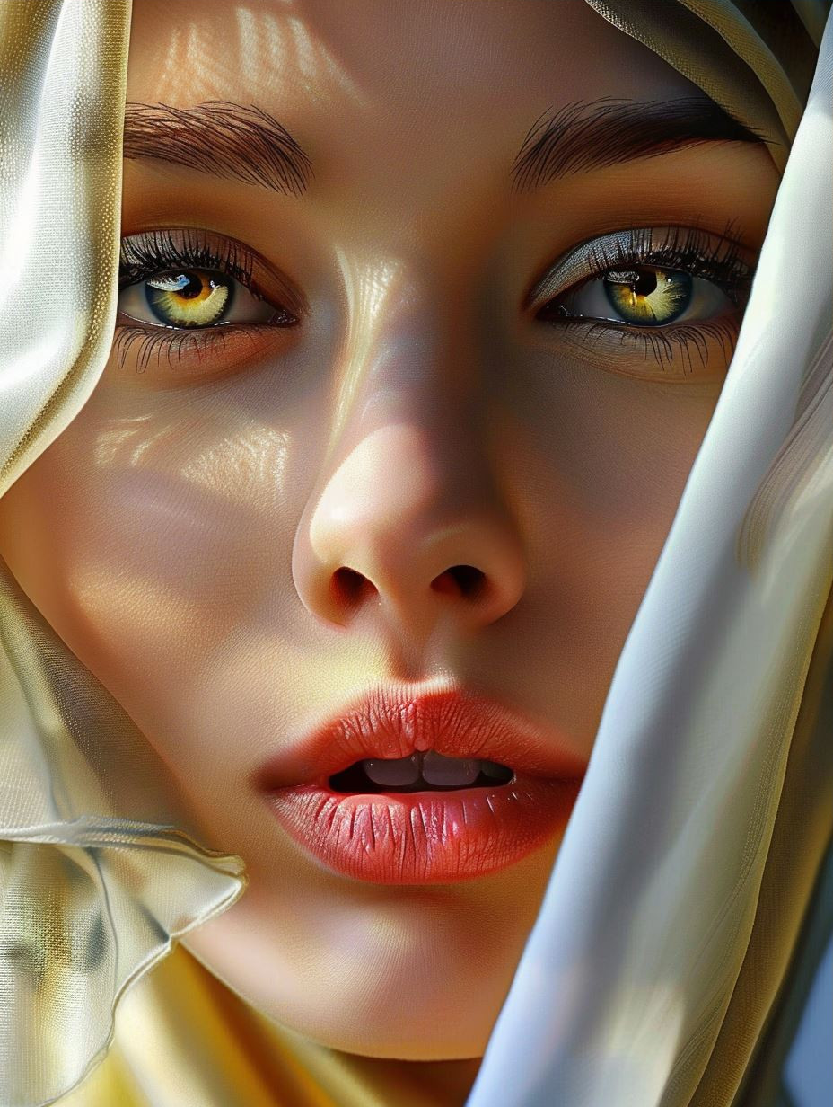 Ethereal Gazes in White Silk - Image 3