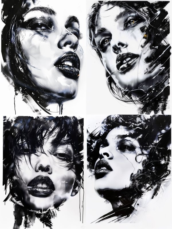Shadows of Elegance: Ink Portrait Series