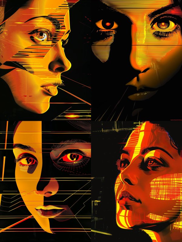 Fragmented Golden Cybernetic Portrait