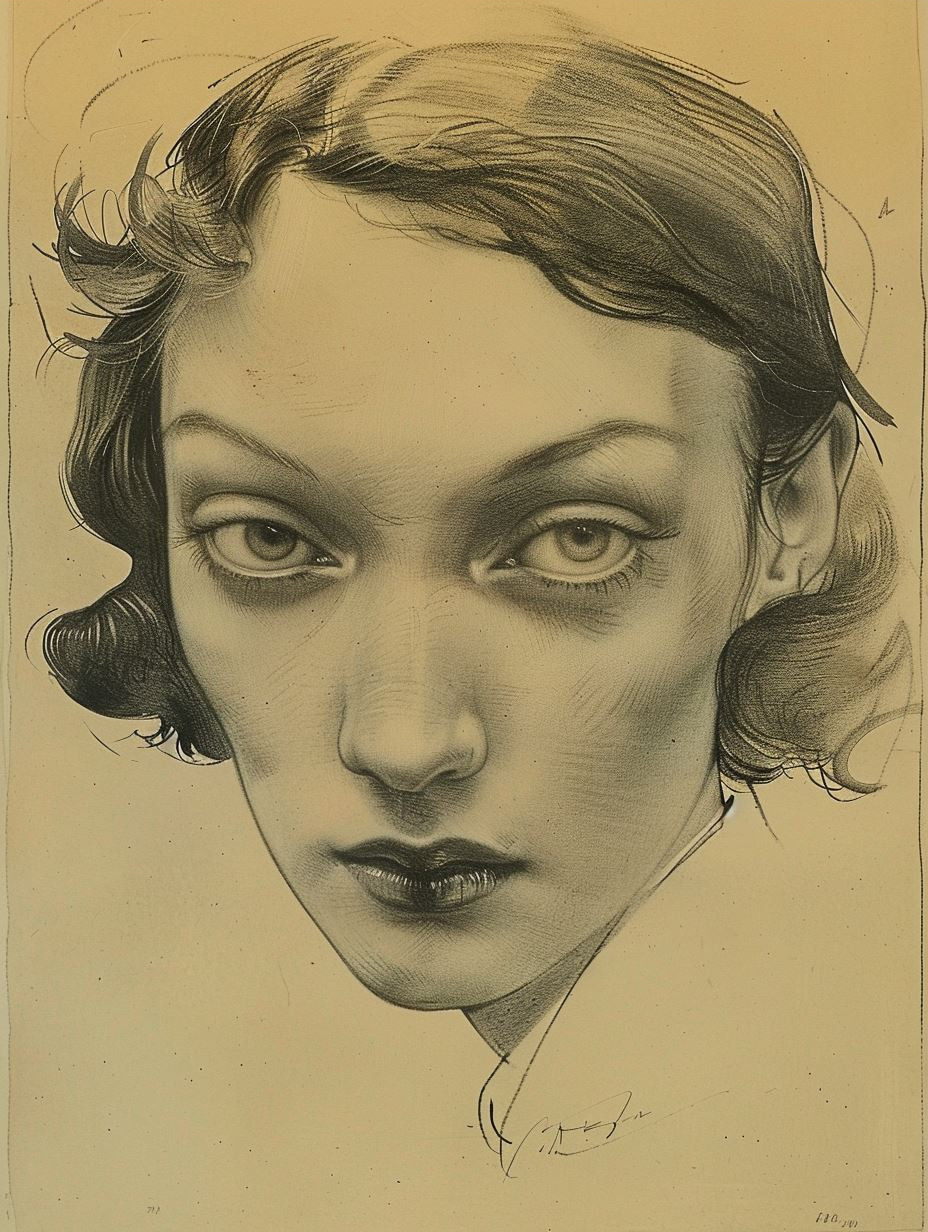 Vintage Charcoal Portrait Studies - Image 3