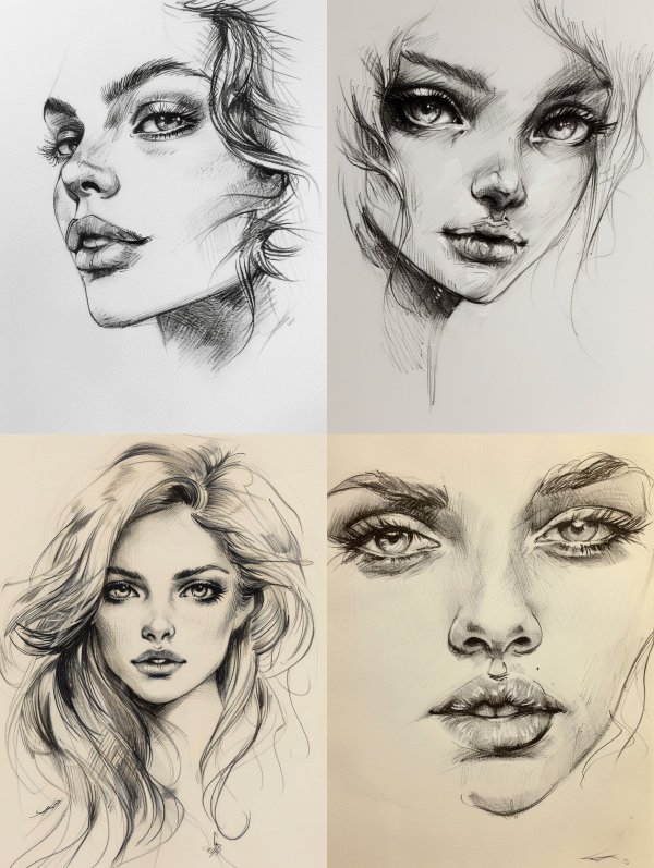 Ethereal Gaze: Pencil Portrait Studies