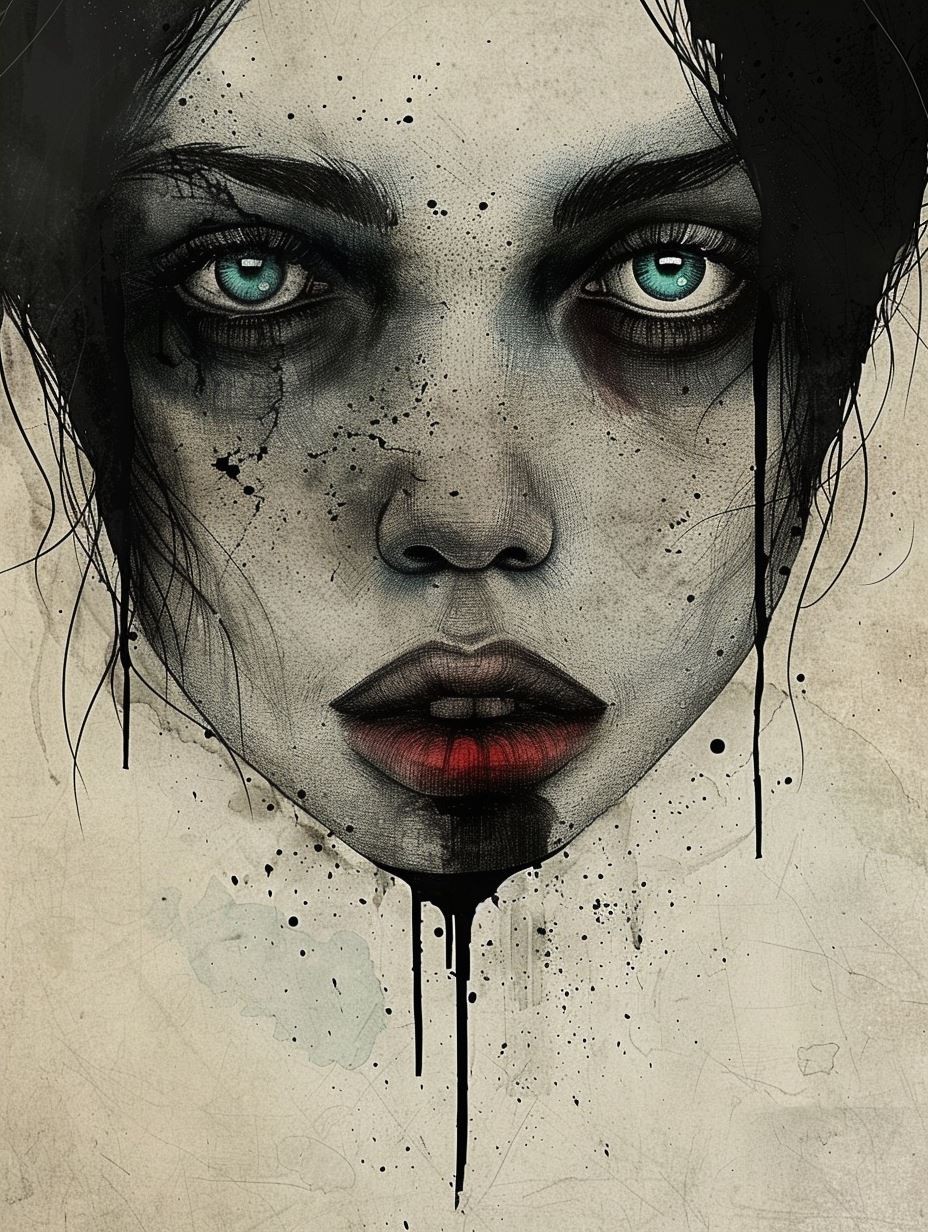 Melancholic Ink and Watercolor Portrait - Image 4