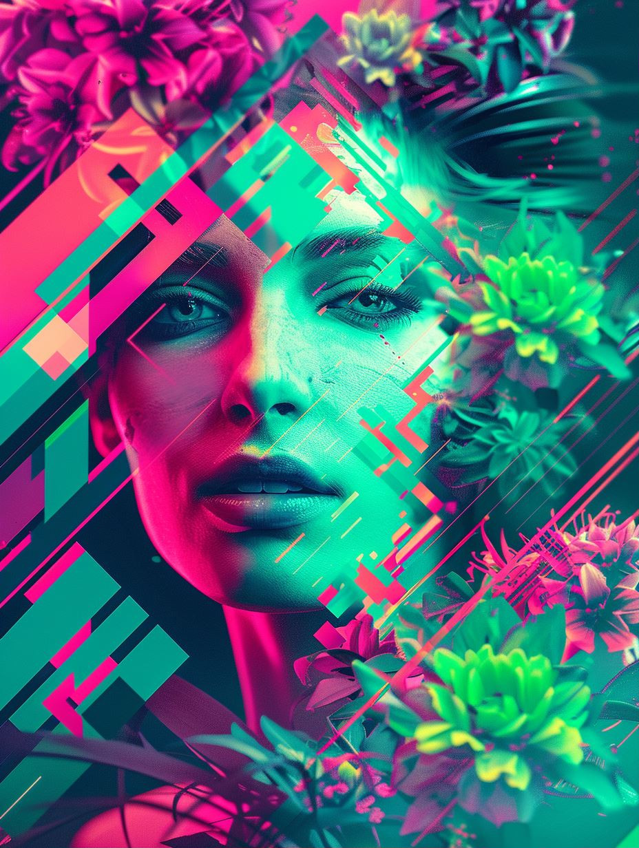 Neon Glitch Cybernetic Portraits - Image 1