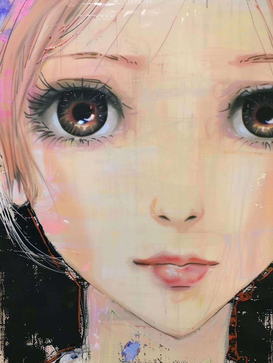 Melancholic Anime Mixed Media Portrait - Image 2