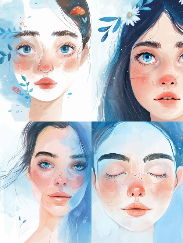 Ethereal Blue Dreams Digital Portrait