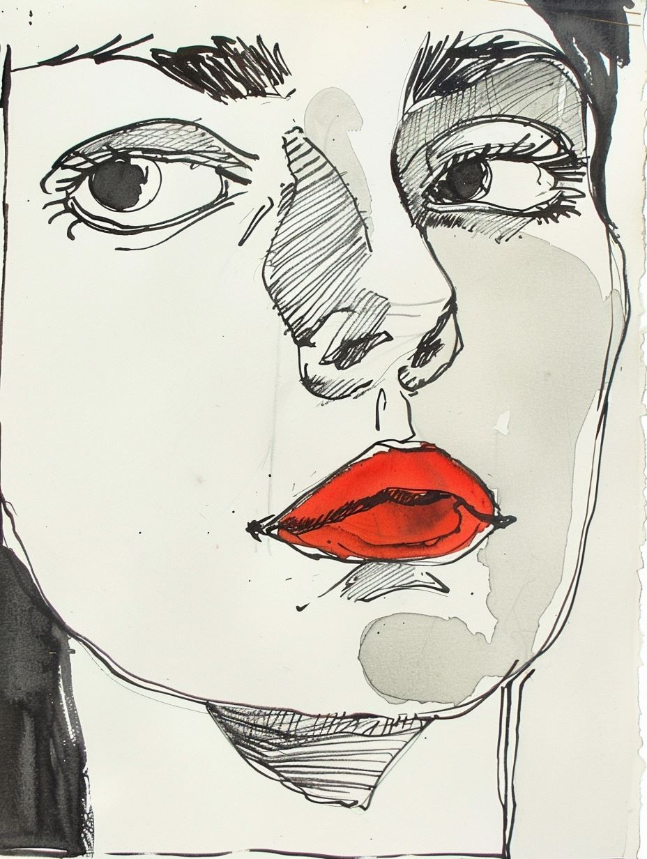 Crimson Lips: A Study in Ink - Image 1