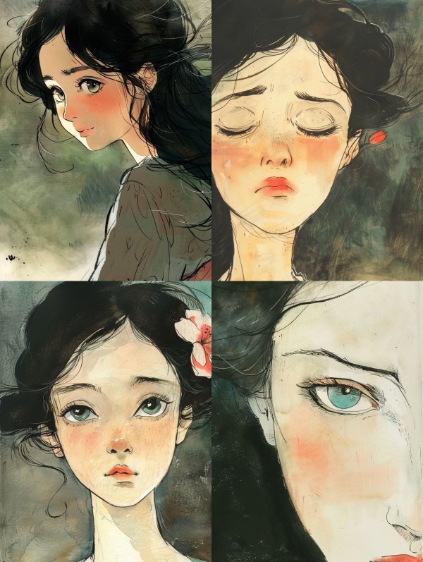 Melancholy Watercolor Anime Portraits