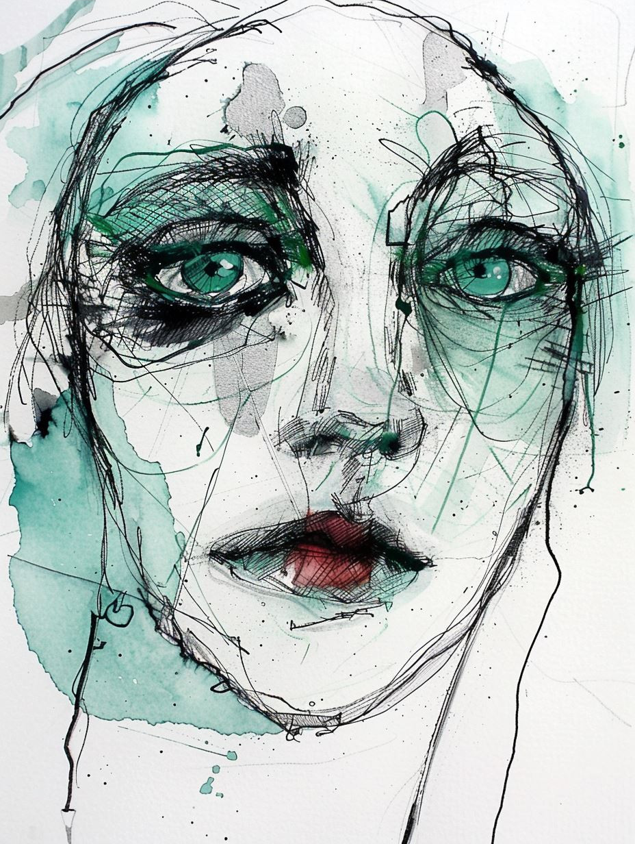Abstract Ink and Watercolor Portrait - Image 3