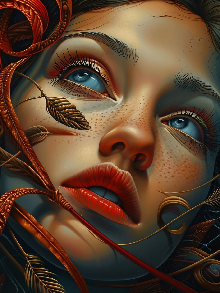 Ethereal Gazes in Crimson Shadows - Image 2
