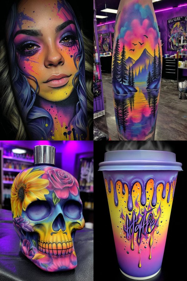 Vibrant Neon Artistry Across Different Mediums