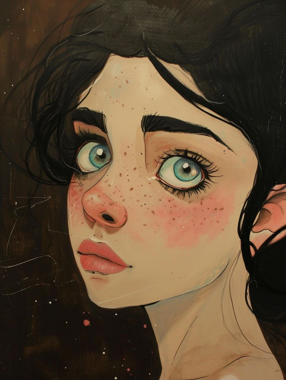 Dreamy Gaze with Soft Freckles - Image 1