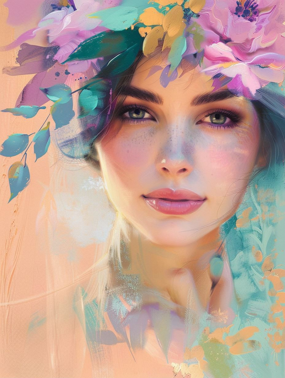 Ethereal Blooms: A Pastel Portrait Series - Image 1