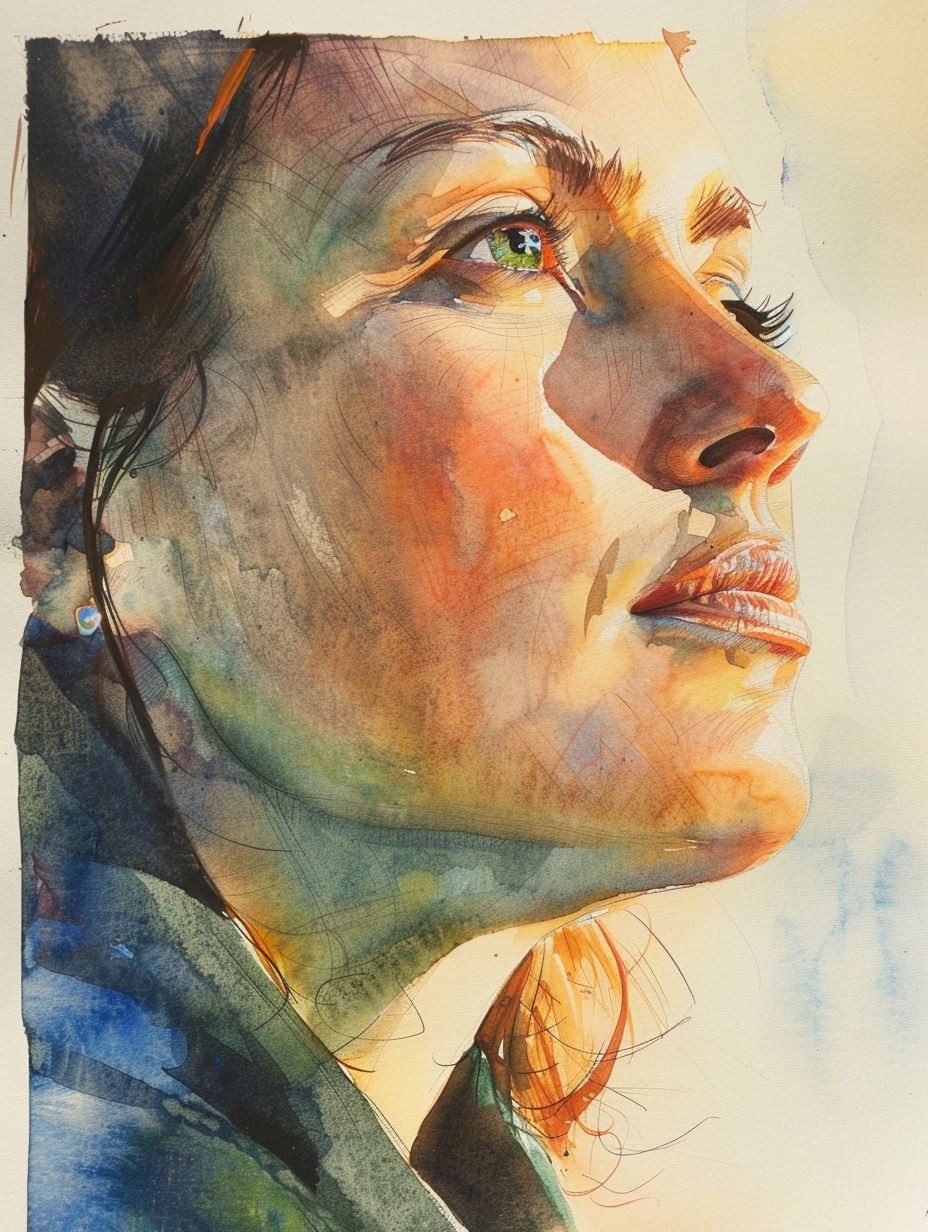 Sun-Drenched Watercolor Portrait Study - Image 2
