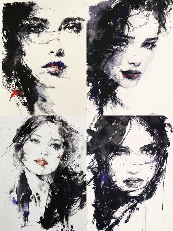 Shadows of Elegance: Ink Portraits