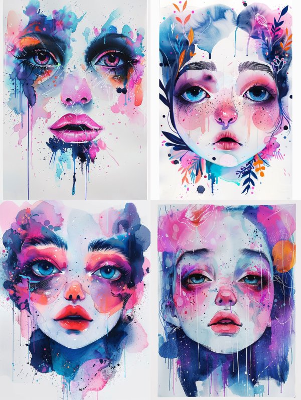 Vibrant Watercolor Portrait Explosion