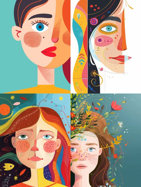Faces of Imagination: A Colorful Quartet