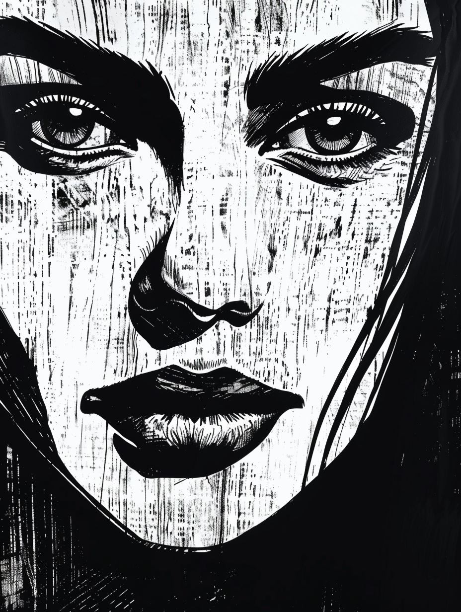 Stark Linocut Portrait Study - Image 3