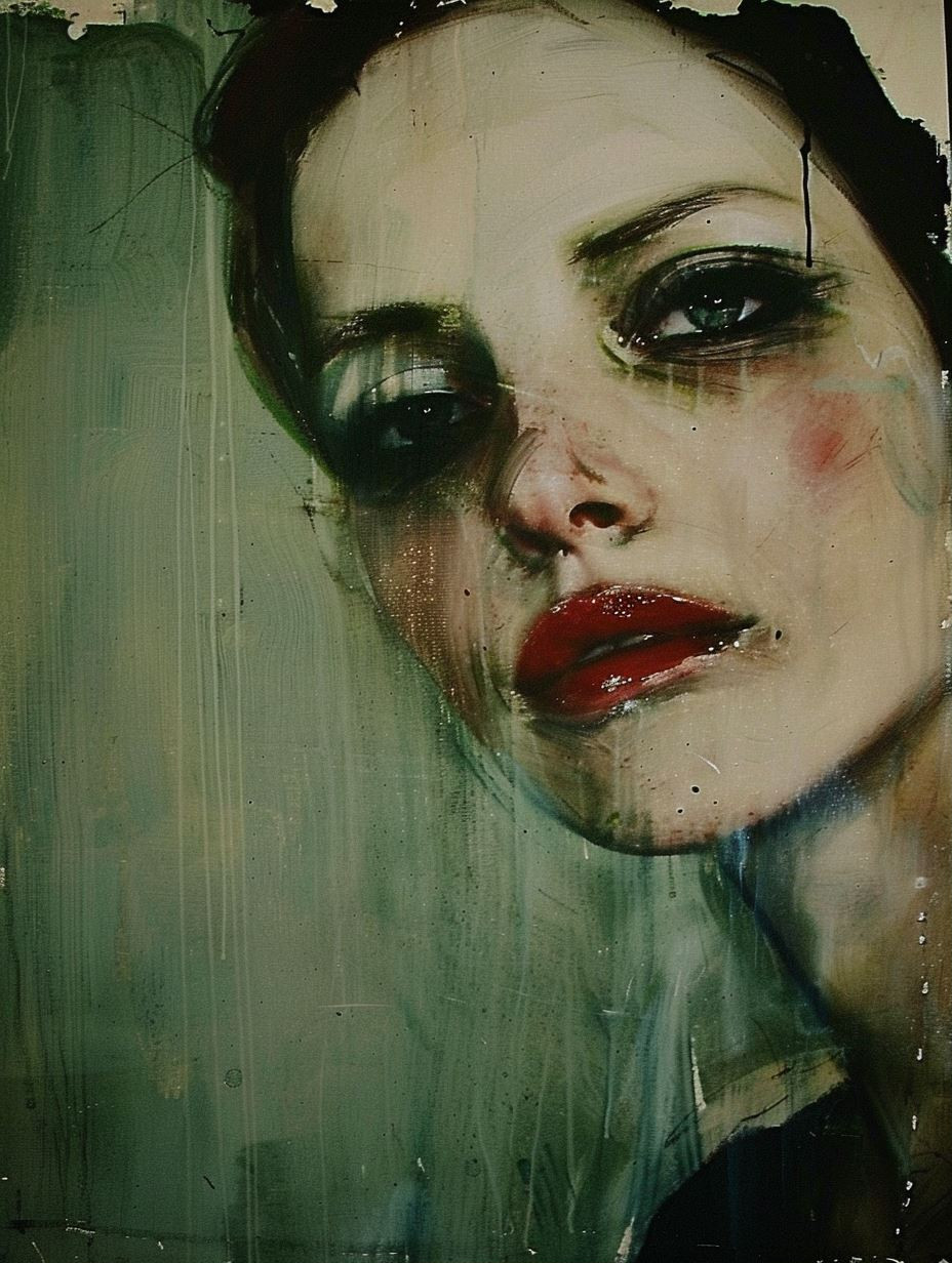 Melancholic Gaze in Distorted Paint - Image 1