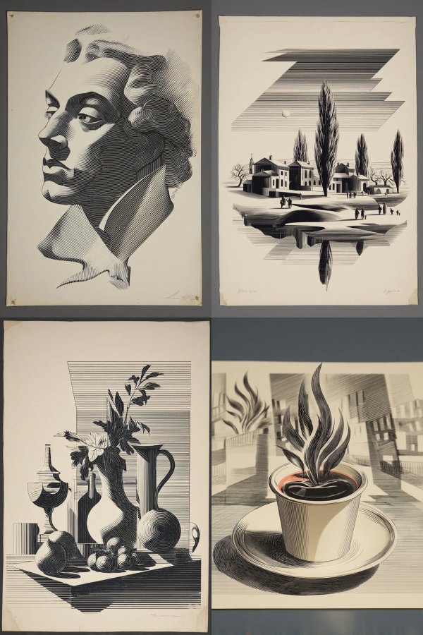 Precision in Line: Woodcut Art Collection