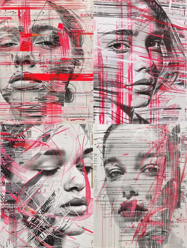Fragmented Portraits in Crimson