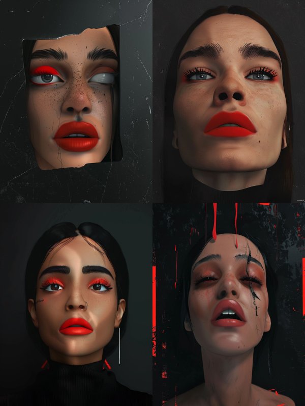 Crimson Gaze: Surreal Digital Portraits