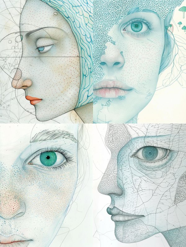 Ethereal Blue Portraits of Fragmented Feminine Faces